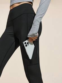 Easithlete Women's High Waist Solid Color Outdoor Leggings Women Workout Leggings Activewear Leggings S Fitness Tights Exercise Tights Workout Leggings For Women Yoga Pants Women - Black - View 2