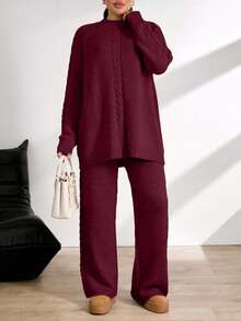 EURMUSE Ladies' Plain And Simple Daily Style Belt And Woolen 2pcs/Set - Burgundy - View 6