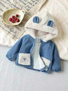 Áo khoác hoodie tai nhung cho bé trai từ 3-24 tháng tuổi có túi lớn, vải nỉ mềm mại, trang phục thời trang cho bé trai sơ sinh, quần áo trẻ em, bộ đồ cho bé trai, áo khoác cho trẻ mới biết đi - Màu xanh lam - Xem 1