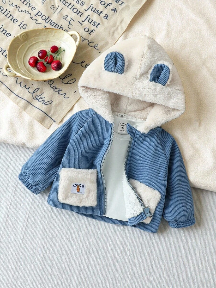 Áo khoác hoodie tai nhung cho bé trai từ 3-24 tháng tuổi có túi lớn, vải nỉ mềm mại, trang phục thời trang cho bé trai sơ sinh, quần áo trẻ em, bộ đồ cho bé trai, áo khoác cho trẻ mới biết đi - Màu xanh lam - Xem 1