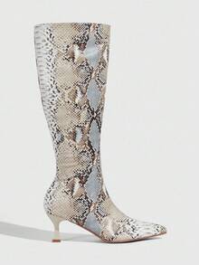 CUCCOO SZL 女士时尚尖头蛇皮图案简约优雅百搭侧拉链细高跟及膝靴 - 彩色 - 查看 7