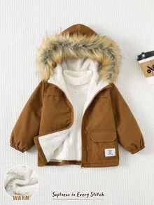 Cozy Pixies Baby Boy Hooded Fur Collar Thermal Lined Windbreaker Jacket, Versatile & Comfortable Fall Winter