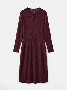 lacRébo Purple Semi-Sheer Midi Dress With Long Sleeves And Keyhole Detail Spring Spring Summer Office Dress Wedding Guest Dress - Purple - View 8