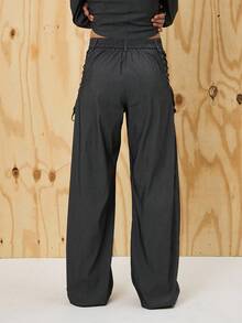 COUREZ Lattice Detail Overized Fit Tailored Trousers /Y2K Going Out Outfits Wide Leg Pants Fall Clothes For Women Winter Clothes For Women Wide Leg Pants Elegant Office