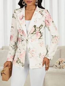 SHEIN Lady Women's Floral Print Lapel NeckLong Sleeve Single-Button Elegant Blazer - Multicolor - View 6