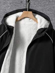 Casual Fashion White Striped Cargo Pocket Graphic Jacket For Teen Boys, Loose Fit, Comfortable, Versatile, Suitable For Autumn, Spring, Winter, Daily Wear, Commuting, Outdoor, Sports, School, Streetwear, Party, Photography Fall