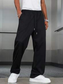 Manfinity EMRG 男士街头风运动裤，INS高街嘻哈黑色刺绣字母休闲宽松直筒运动裤，适合四季日常搭配，送男友/老公礼物，街头潮流 - 黑色 - 查看 7