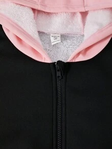 SHEIN 1 pezzo Felpa con cappuccio per ragazze adolescenti, maniche lunghe, fodera termica color corallo, tasche laterali, design a blocchi di colore, casual sportivo, vestibilità morbida, versatile, adatto per Natale, Ognissanti, autunno/inverno - Multicolore - Visualizzare 4