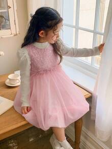 DAZY Váy lưới cổ tròn cho bé gái - Hồng - Xem 7