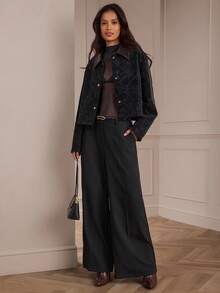 Women's Casual Commuter Washed Vintage Jacket, Loose Fit Metal Button Pockets In Fall/Winter - Black - View 10