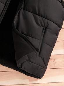 Boys Casual Hooded Cotton Padded Vest, Suitable For Daily Leisure And Winter Outings Fall - Black - View 5