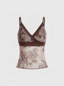 ROMWE Hippie Áo ba lỗ dây mảnh họa tiết Paisley dành cho nữ - màu nâu - Xem 1