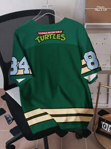 TEENAGE MUTANT NINJA TURTLES | SHEIN 男士休闲宽松卡通乌龟和数字印花超大T恤，时尚街头风格，夏季 - 白色 - 查看 2