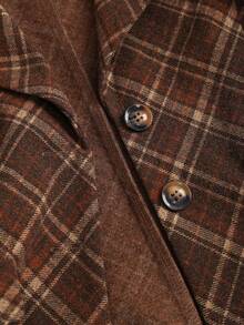 Sweetra Retro American Plaid Design Waist Cinched Short Wool Blend Blazer