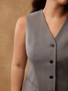 MOTF PREMIUM PLUS SIZE SOLID SINGLE BREASTED CHIC WAISTCOAT - Grey - View 2
