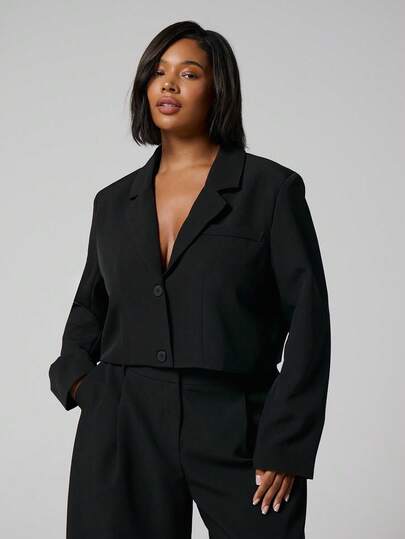 MUSERA Plus Cropped Tailored Button Up Blazer Everyday Business Casual Workwear Valentines Day Elegant Spring