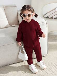SHEIN Newborn Baby Girl Knitted Soft Crew Neck Long Sleeve Pullover Sweatshirt And Long Pants 2-Piece Outfit Set