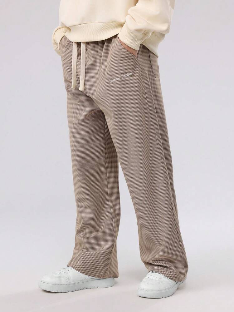Wide Leg Check Pattern Pants With Drawstring Waist