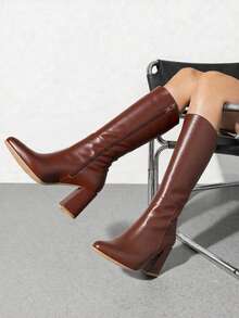 Fashion Boots para Mujer, Bota Alta con Tacón Grueso y Punta Fina, Estilo Elegante y Moderno, Disponibles en Diferentes Colores, Cierre Lateral, Comodidad y Estilo para Otoño/Invierno, Perfectas para Looks Casual o Formal - Granate - Ver 1