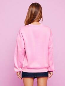 Mean Girls | SHEIN Women's Casual Fashion Street Personalized & Letter Print Dropped Shoulder Loose Pullover Sweatshirt, Spring/Autumn - Baby Pink - View 2