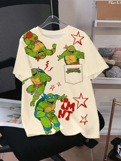 TEENAGE MUTANT NINJA TURTLES | SHEIN Tween Boy Summer Casual Turtle Print Short Sleeve T-Shirt Dinosaur Boy Shirt Y2k Boy Shirts Y2k Tops For Kids