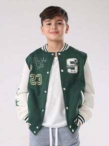 SUMWON Varsity Baseball Jacket Boys Winter Letterman Bomber American College Style Streetwear Classic Logo Embroidered Urban Fashion Casual Outerwear