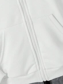 SHEIN 男童纯色长袖拉链卫衣，带口袋，适合秋冬季休闲穿着 - 白色 - 查看 3
