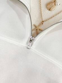 SHEIN Áo nỉ giữ nhiệt lót lông ấm áp, đơn giản, màu trơn, cổ bẻ, khóa kéo nửa, cỡ lớn, thoải mái khi đi làm hàng ngày dành cho nữ - trắng - Xem 6