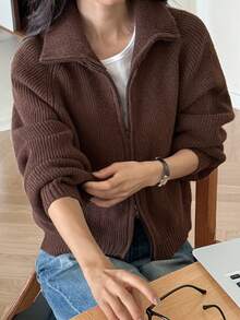 Livesso Women's Loose Business Casual High Neck Knit Cardigan, Minimalist Fashion For Commuting And Office Wear, Autumn/Winter