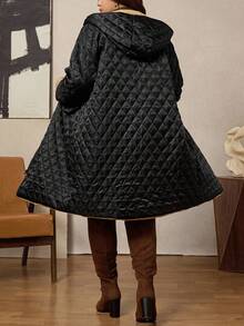 Zelara Plus-Size Women'S Autumn And Winter Black Diamond-Patterned Cotton-Padded Jacket For Plus-Size Women In Autumn And Winter Knee-Length Warm Hooded Jacket With Fleece Lining Winter Coats Gothic Women Clothes Winter Coats Women'S Autumn And Winter Warm Coat With Fur Collar And Hood