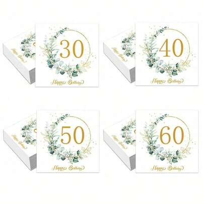20pcs/40pcs, 30th Cocktail Napkins 40th Birthday Napkins Disposable Party Napkins Sage Green Napkins For 50th Birthday Decoration 60 Year Old Birthday Party Supplies