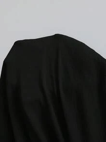 Ontre 2025秋冬季女士办公服饰、婚礼宾客、生日、教师制服、夜店装扮，复古休闲风上衣，针织面料，宽松版型，夏季休闲装，日常穿着，新品上市，女士休闲纯色拼接二合一T恤，黑色上衣 - 黑色 - 查看 8