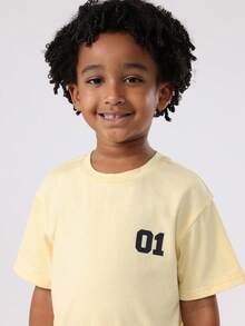 SUMWON Toddler Boys Varsity Number Two Piece Summer Cotton Coordinate Set With Casual T-Shirt And Wide Leg Sweatpants Loungewear Play Outfit