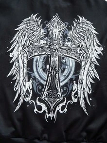 SHEIN 秋冬休闲宽松连帽长袖青少年男童卫衣 - 黑色 - 查看 5