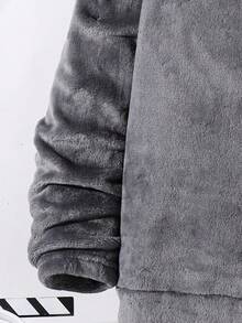 SHEIN 2 件儿童/青少年男童休闲日常舒适刺绣法兰绒圆领长袖上衣和宽松抽绳裤睡衣套装