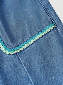 SHEIN MOD Casual Loose Fit Versatile Drawstring Wide Leg Women Jeans - Blue - View 4