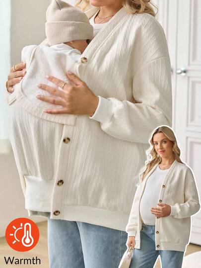 SHEIN 孕妇休闲纯色三合一夹克，春秋