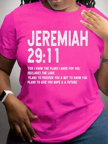 Maweii 大码女式休闲圆领套头 T 恤，柔软透气面料，可机洗，四季舒适休闲装 - 玫紅色 - 查看 1