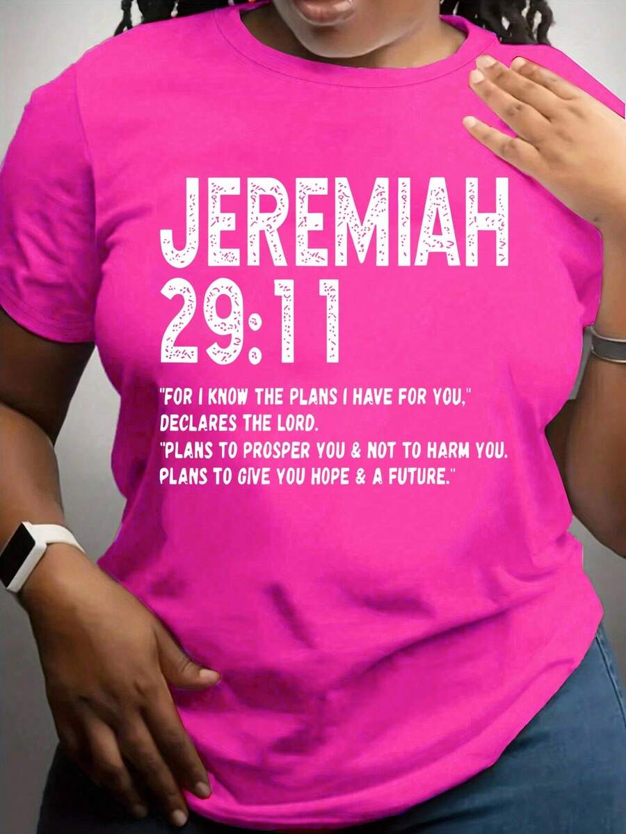 Maweii 大码女式休闲圆领套头 T 恤，柔软透气面料，可机洗，四季舒适休闲装 - 玫紅色 - 查看 1