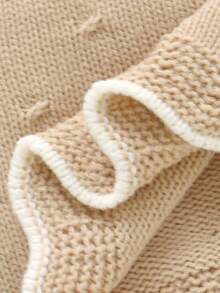 SHEIN 3 件绿色婴儿毛衣套装：彼得潘领长袖上衣 + 紧身裤 + 时尚帽子，新生儿休闲简约装 - 杏色 - 查看 6