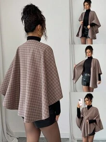 Islaluna New French Retro Fashion Elegant Autumn And Winter Design Sense Temperament Comfortable Winter Retro Plaid Material Soft And Comfortable Women's Cape Shawl Women's Winter Wear Halloween Costume New Year Dress Women's New Year Costume Women's Thanksgiving Dress Brown Top