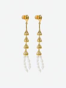 Opalesca 长流苏耳环，简约风格耳环 - 金色 - 查看 4