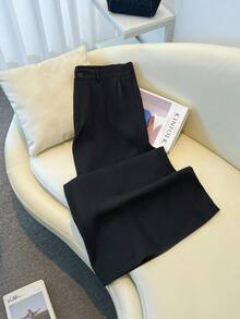 SHEIN Clasi Plus Solid Wide Leg Suit Pants Graduation,Back To School,Teacher Outfits For Women Winter Fall Autumn - Black - View 4