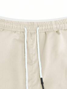 Manfinity Homme 男士休闲时尚街头按扣翻盖口袋抽绳腰工装裤，适合秋季 - 米色 - 查看 5