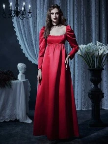 SHEIN Unity Đầm hở vai tay dài hở vai màu đỏ hở vai cho nữ - Đỏ - Xem 2