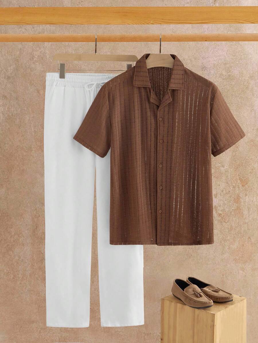 Manfinity NXTstreet 2件套男士休闲刺绣英式 Polo 衫套装 - 棕色 - 查看 1