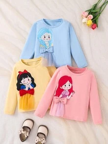 SHEIN 3件套年轻女孩针织可爱女孩图案圆领休闲T恤 - 彩色 - 查看 1