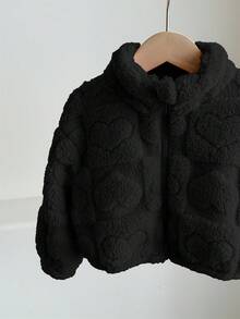 SHEIN LMoss Kids LMoss Baby Girl Cute And Casual Furry Stand Collar Jacket With Heart Pattern, Perfect For Autumn And Winter Fall