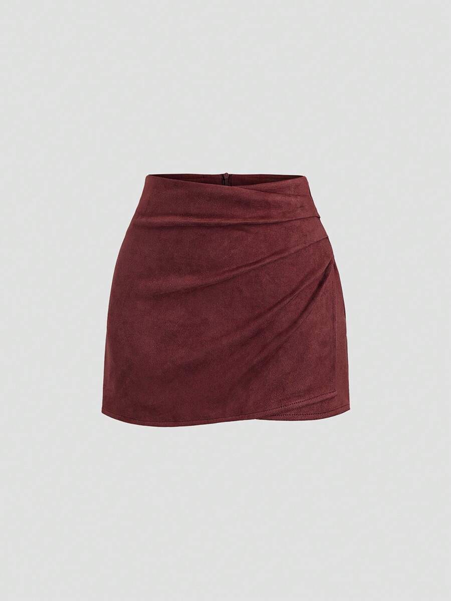 Sweetra 复古意式美拉德色百褶修身裙，秋冬性感撩人 - 酒紅色 - 查看 1
