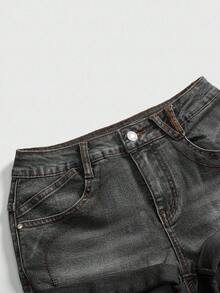 ROMWE Fairycore Shorts vaqueros de talle bajo con estilo gótico lolita de talla grande, con bordado de corazón, decoración de cristal de lágrima y estrella - Negro - Ver 3